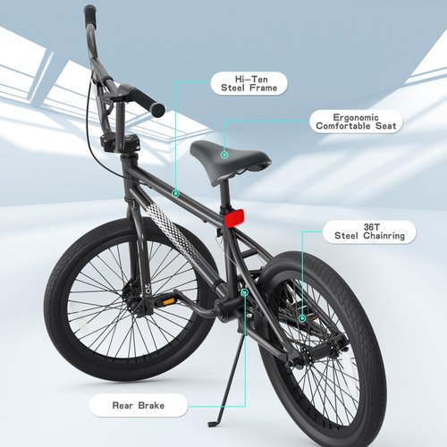 XJD Freestyle BMX Bike, 20 inch Kids Bicycles for Boys Girls Ages 8-12 Years Old and Beginner Level Rider,Durable Steel Frame,Black(No Pegs)