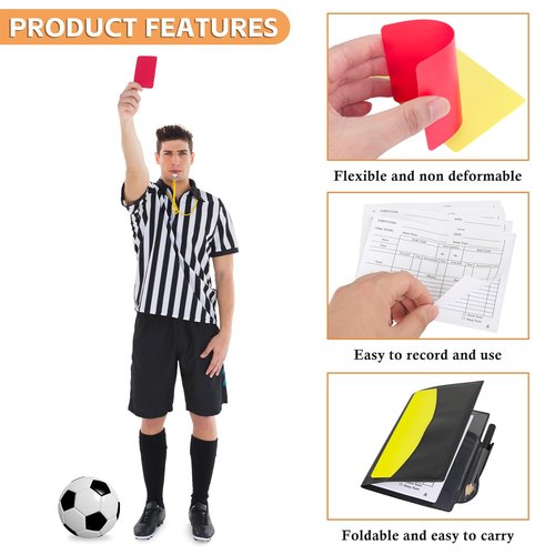 AzReference Soccer Referee Card Set, Red and Yellow Warning Cards with Record Paper, Pencil, Card Storage Wallet, Soccer Referee Kit for Football Matches, Training, Sports Games (2 Pack Cards)
