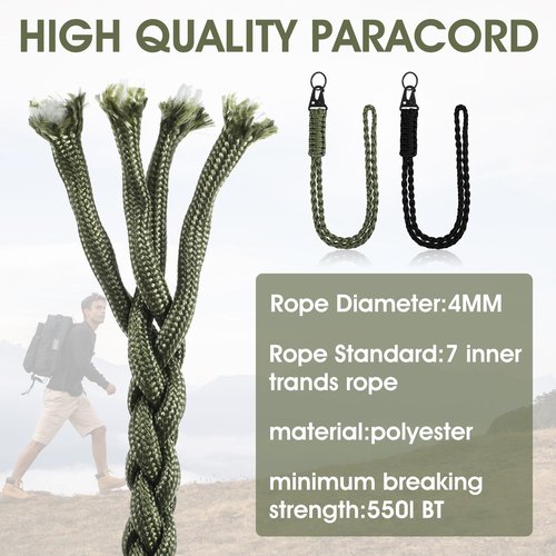 HJZHII 2PCS Heavy Duty Paracord Lanyard, Premium Whistles Wrist Strap Braided Strap Lanyard Keychain Necklace Keychains Parachute Rope for Outdoor Activities