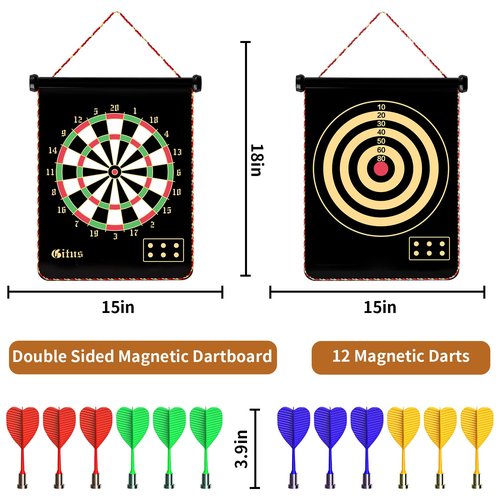 Gitus Magnetic Dart Board Indoor Outdoor Games for Kids with 12 Darts, Gifts for Teenage Boys Teen Boys Gifts Ideas Toys Gifts for 8 9 10 11 12 13 Year Old Boys Game Room Decor