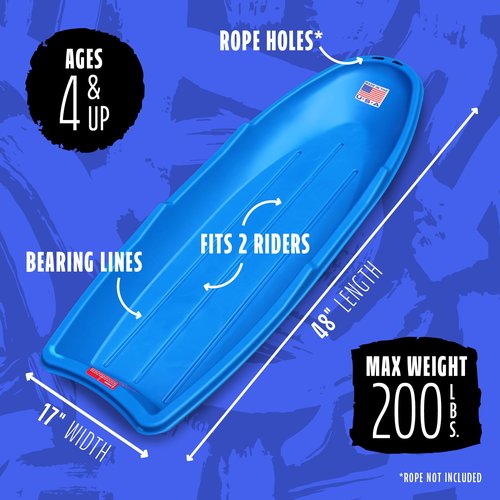 Flexible Flyer Winter Lightning Snow Sleds for Kids and Adults (3-Pack) - 48 Inch Toboggan Style Plastic Sled with Hard Bottom for Fast, Smooth Rides - 1 or 2 Riders (Blue, Green, Orange)