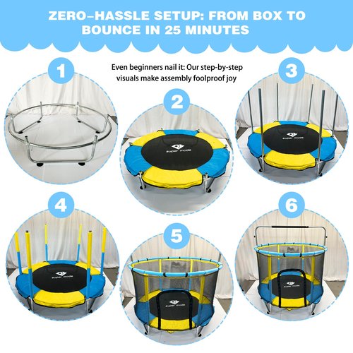 Trampoline for Kids, 5FT Adjustable for Toddler, Indoor/Outdoor Baby Trampoline with Enclosure Net, No-Gap Safe Design, Gifts for Boys & Girls (Yellow&Blue)