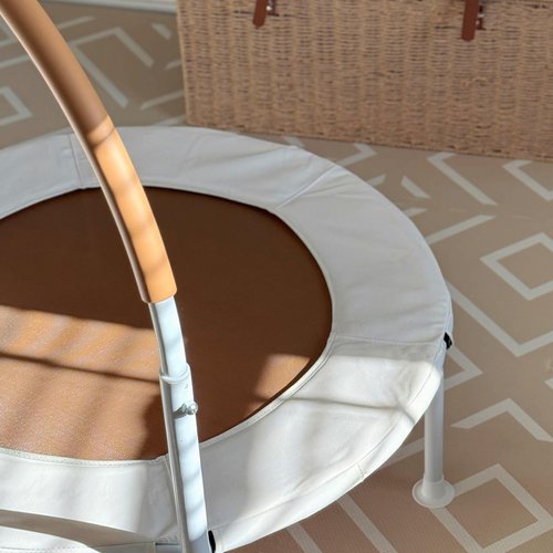 Square House 36" Springless Kids and Toddler Mini Trampoline, Aesthetic Indoor and Outdoor Small Baby Trampoline with Removable Handle, Ultra Safe No-Gap Elastic Spring Design (Sand)