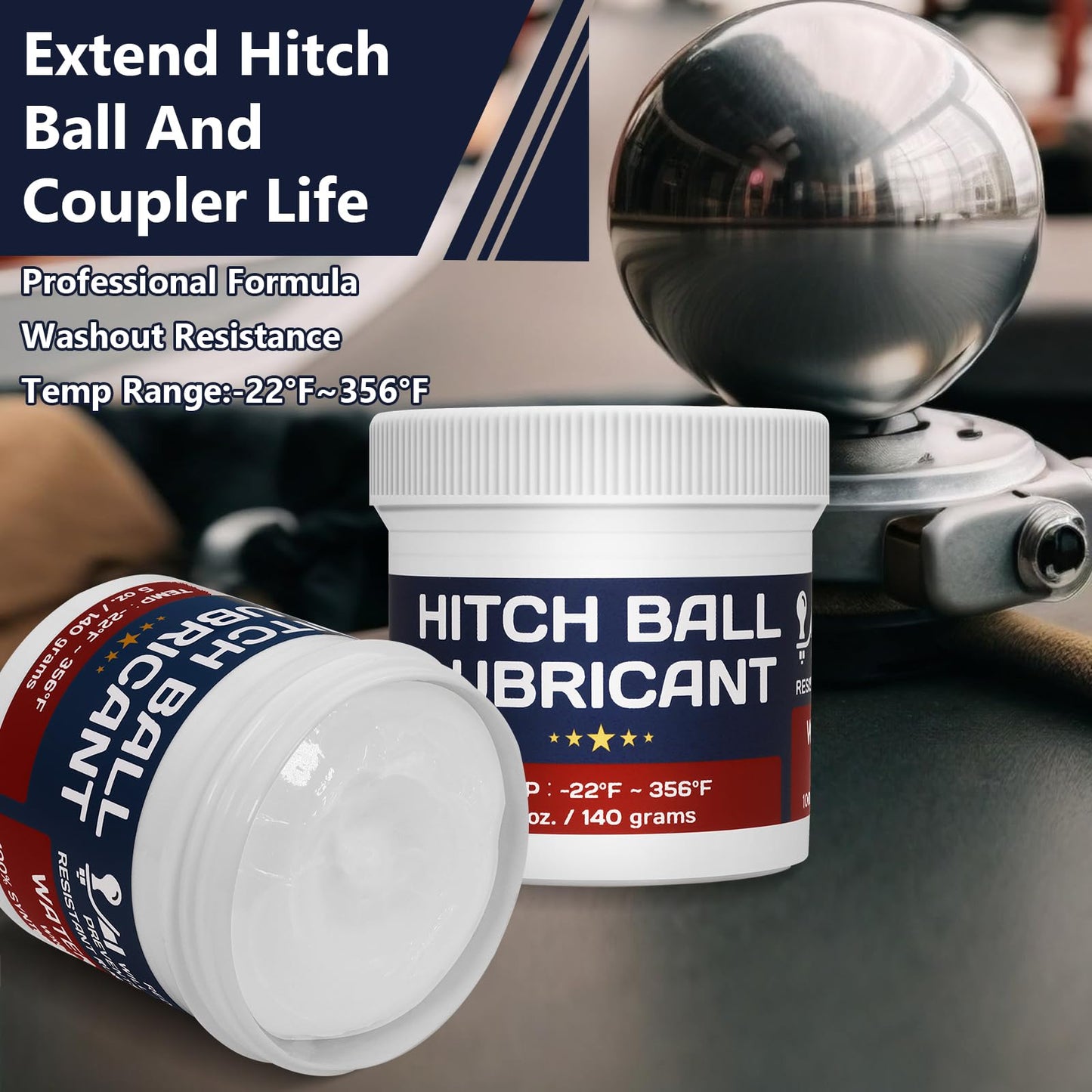 BTAS Trailer Hitch Ball Lubricant Waterproof Grease with PTFE 5oz,Reduces Friction & Wear & Noise on Tow Hitch Mount Balls,King Pins,Hitch Locks,Jacks,etc.