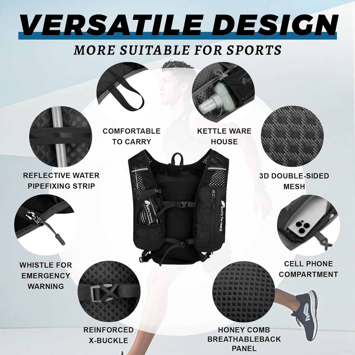 Hydration Backpack with 2pcs 2L Water Bladder, Lightweight Water Backpack for Hiking, Hydration Vest with 2pc Wrist Braces and 1pc Head Band for Running Biking Cycling for Women and Men