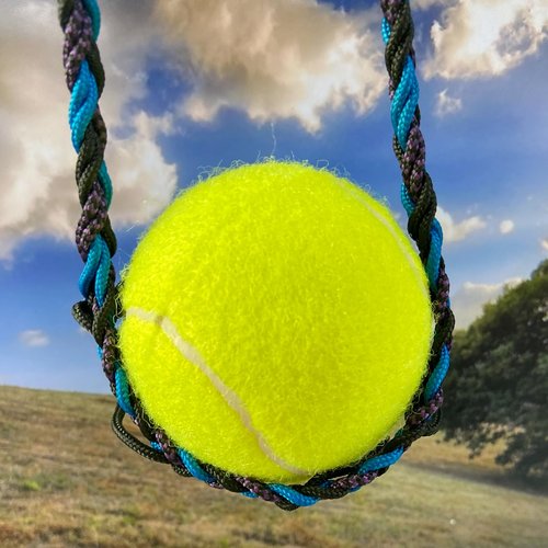 Parallel Halo Balearic Paracord Shepherd Sling (Old-Fashioned Slingshot) Handmade 6 Strands Braided Throwing Sling Tennis Ball Thrower (Black&Purple)