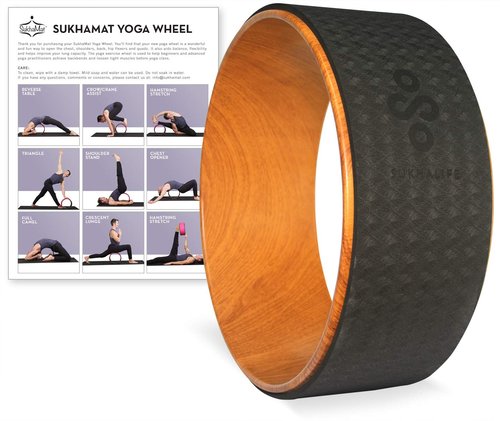 SukhaMat Pro Yoga Wheel - 12.5" x 5" - Deepens Yoga Poses, Relieves Back Pain & Enhances Stretching - Includes Online Video Guide & Printed Instructions