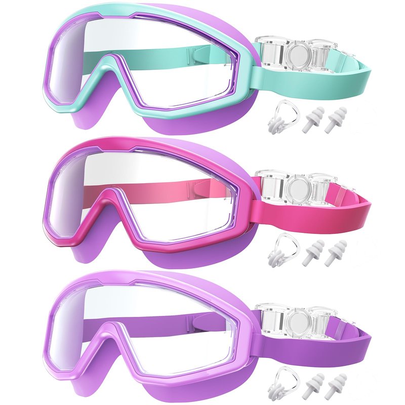 QALLY Kids Goggles Age 4-16, Anti-Fog UV 180°Clear View Kids Swim Goggles, 3 Pack Swimming Goggles Waterproof Pool Goggles for Boys Girls Toddler Kids Youth
