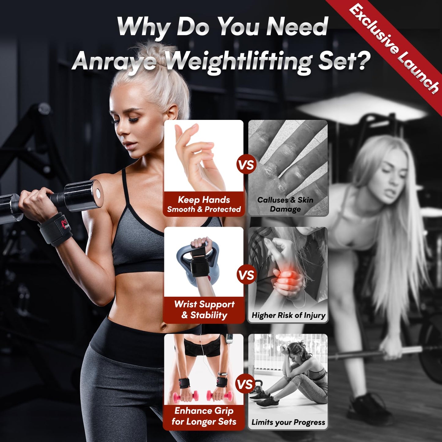 Weight Lifting Hooks & Wrist Straps Set – Lifting Hooks with Anti-Slip Grip, Adjustable Wrist Wraps for Weightlifting, Deadlifts, Powerlifting, Gym Straps for Men and Women