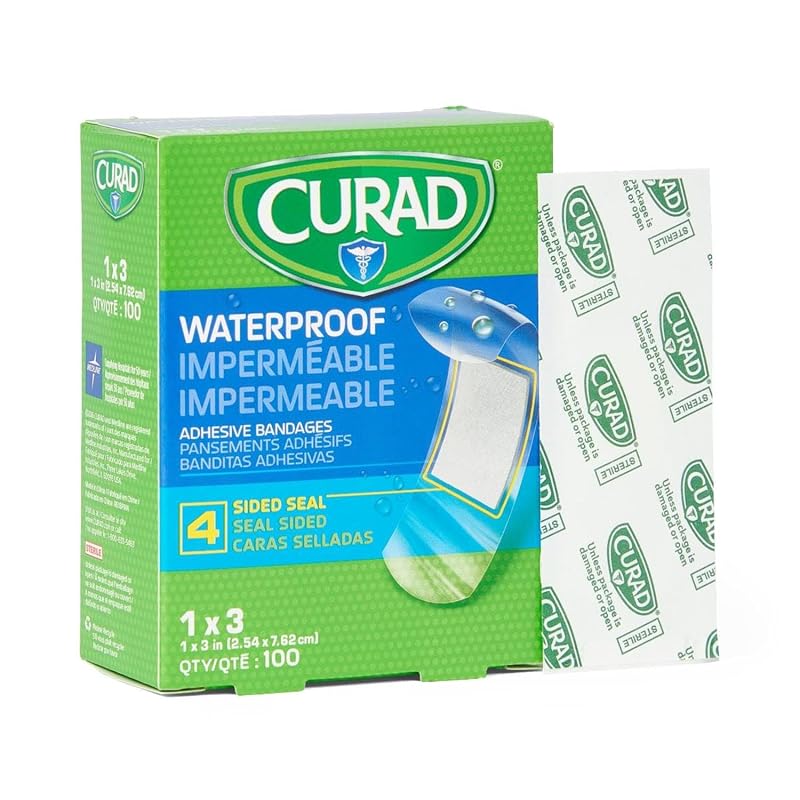 Curad Waterproof 1 x 3 in Adhesive Bandages - 100 Count, Non-Latex, Plastic