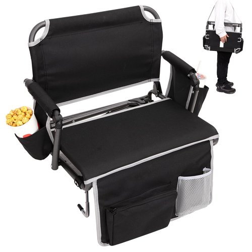 FUNDANGO Portable Stadium Seats with Back Support, Folding 2 in 1 Wide Bleacher Chair with Large Pocket and Cup Holder for Sport Events Concerts