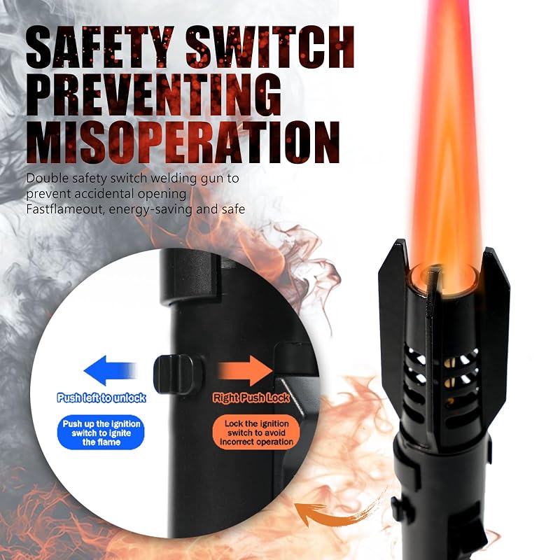 AlpCraft Black Camping Lighter Torch - Refillable, Jet Flame, 1300°C, Windproof