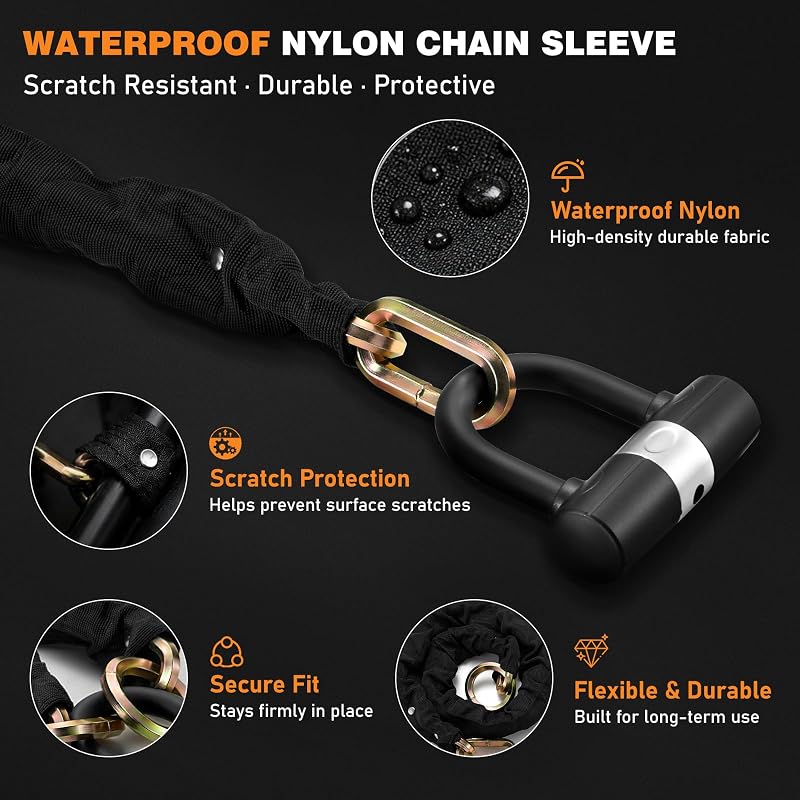 Heavy Duty 10mm Motorcycle Chain Lock with U-Lock, 3.9ft, 4 Keys, Rose Gold