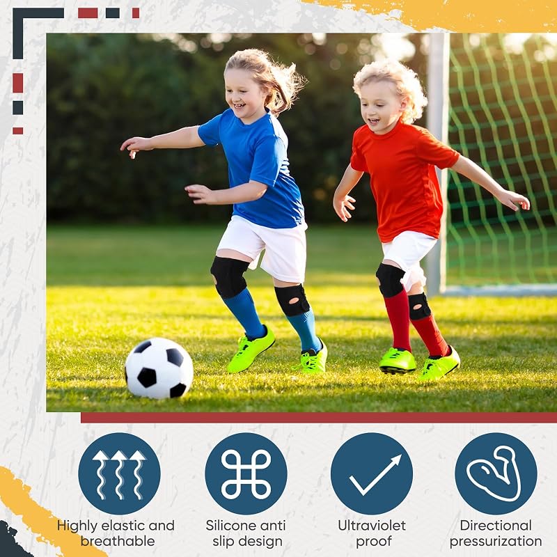 2 Pcs Kids Knee Brace Set - Youth Compression Knee Sleeves, Black, Large (Variation: Black+Large)