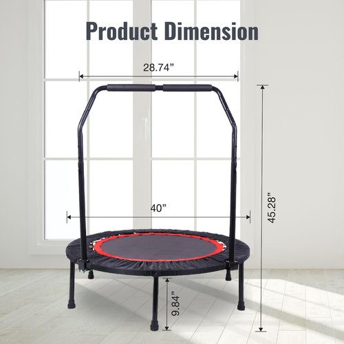 AyashNest 40 Inch Foldable Mini Tranpoline with Handle Bar, Indoor Exercise Rebounder Tranpoline for Adults Fitness, 4 Level Height Adjustable, Compact Storage Design, Max Load 300LBS