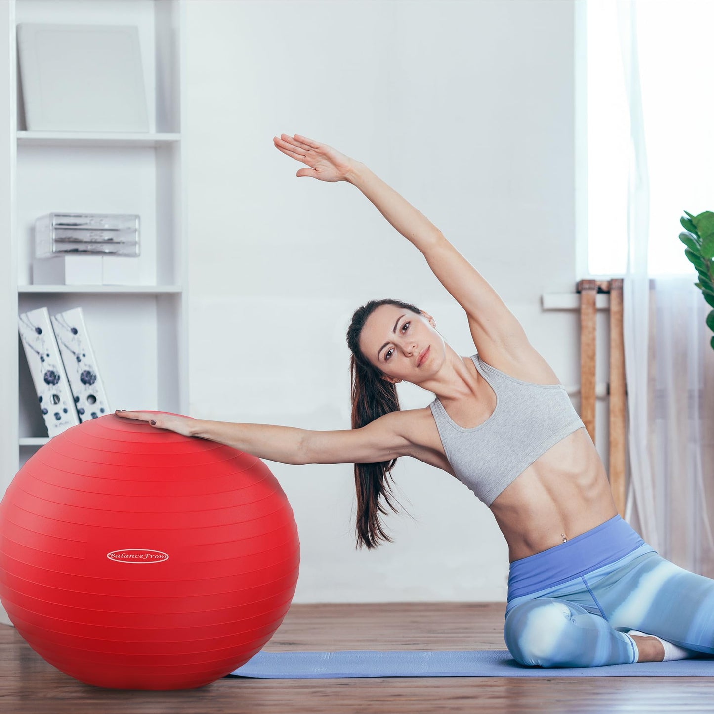 Fitvids Anti-Burst and Slip Resistant Exercise Yoga Ball with Quick Pump 68-75cm, XL, Red