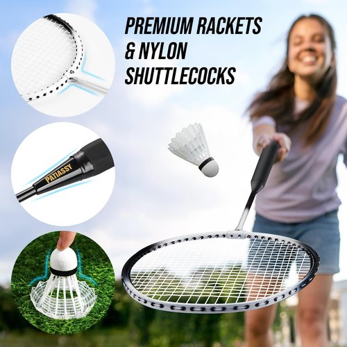 Patiassy Badminton Set for Backyard, Professional Badminton Net with 4 Badminton Rackets, Badminton Shuttlecocks and Carrying Bag (Yellow)