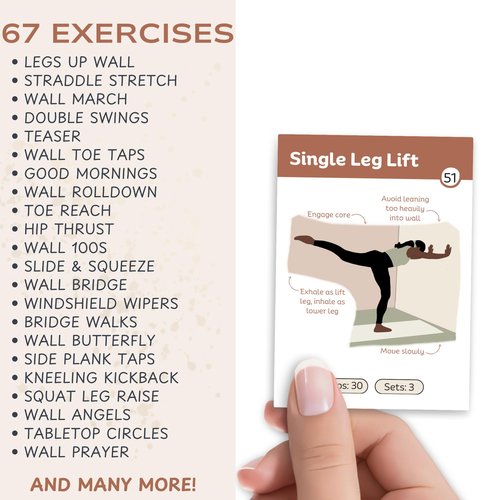 Wall Pilates Workout Cards for Women – 76 Illustrated Pilates Exercise Cards for Home Fitness | Daily Low-Impact Workouts | 67 Wall Pilates Moves + 8 Routines + 1 Guide | No Equipment Needed