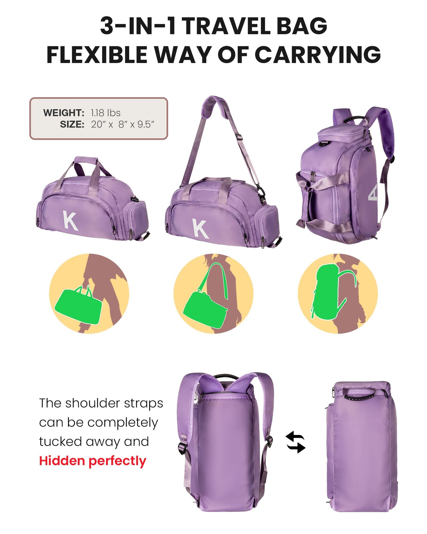 Vogewood Birthday Gift-Gifts for 12 13 14 15 16 17 18 Year Old Girls, Initial Gym Bags with Shoe Compartment, Dance Bag for Girls, Kid Overnight Bags, Travel Duffle Tote-Teen Girl Gift (Letter A)