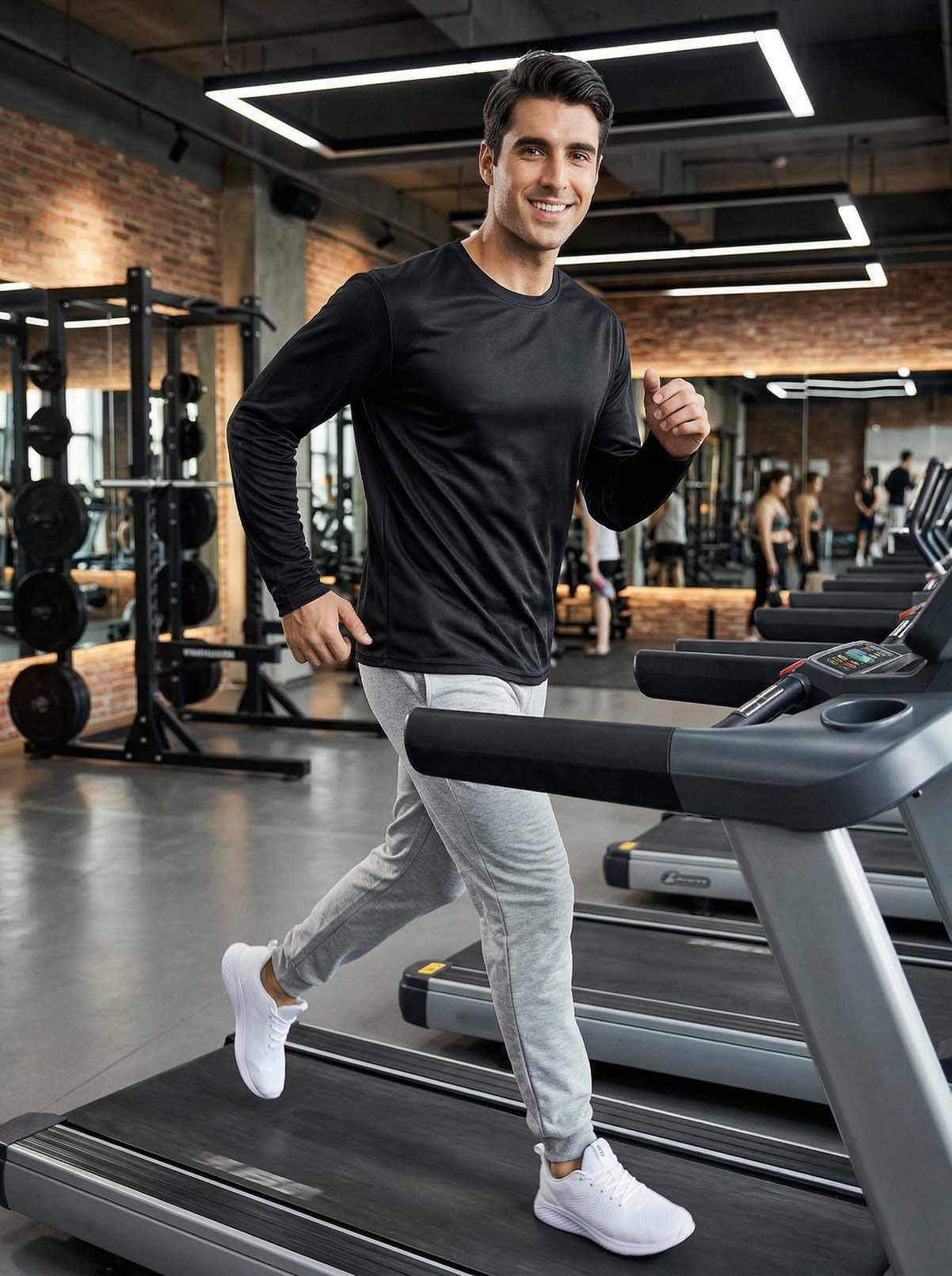 Men Long Sleeve Quick Dry T Shirt Workout Gym Work Basic Tee, 5 Pack, Large