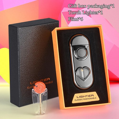 Torch Lighter, Dual Flame Butane Lighter Refillable, Windproof Adjustable Jet Flame and Soft Flame, with Heart-Shaped Transparent Gas Window, for Men Women (Without Butane)-Rainbow