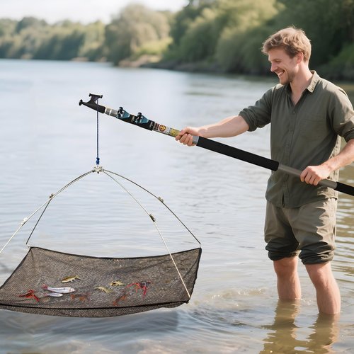 QualyQualy Umbrella Minnow Trap Net, Collapsible Fishing Bait Net with Rubber Coated Mesh & Steel Frame, Fish/Shrimp/Crayfish Trap Cast Net for Creek, Pond Fishing, Foldable Baitfish Catcher