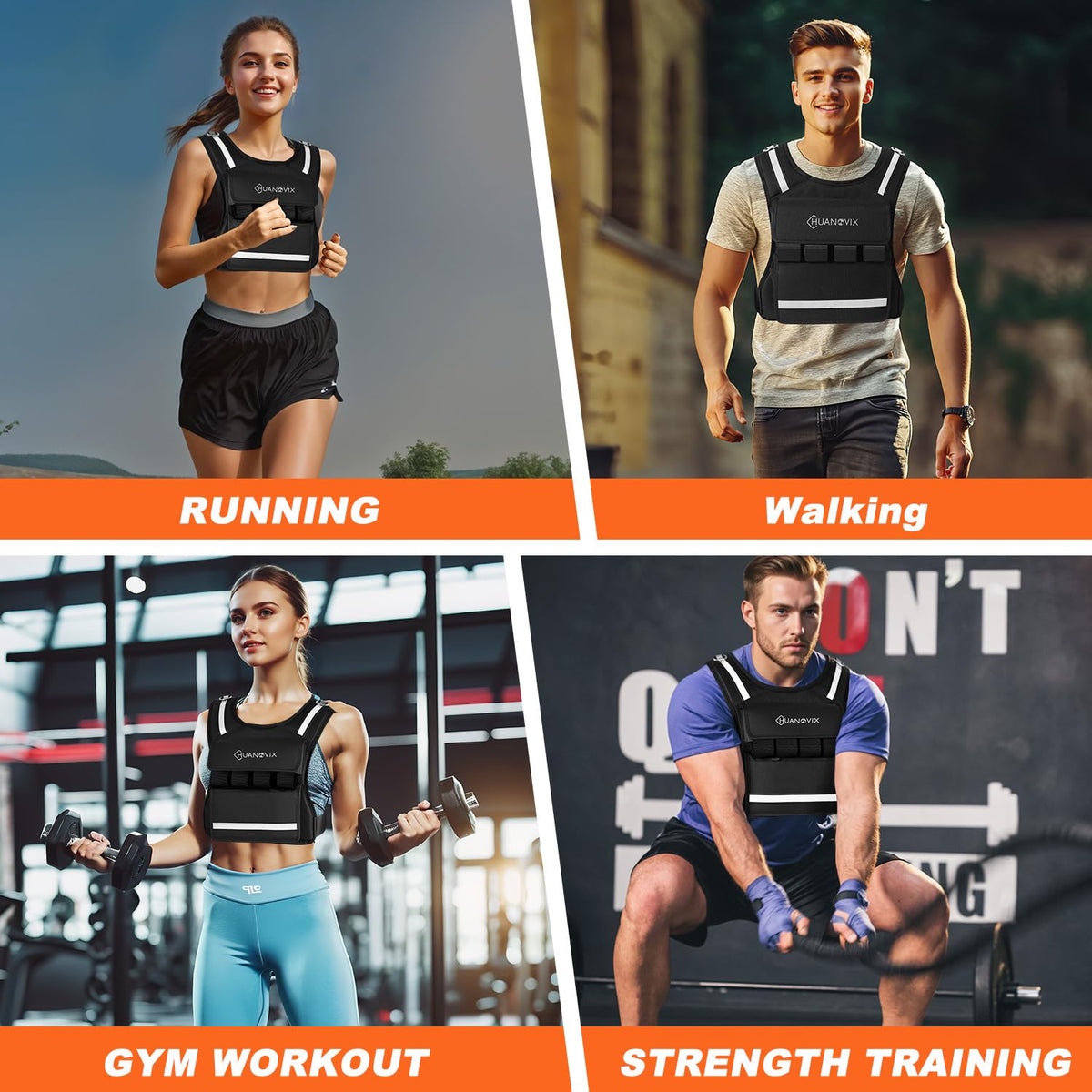 Huanovix Weighted Vest, 0-40 LBS Adjustable Weight Vest With Reflective Stripe, No Weights Included, Ultra Thick Shoulder Padding Design Rucking Vest for Walking, Running, Strength Training, Etc