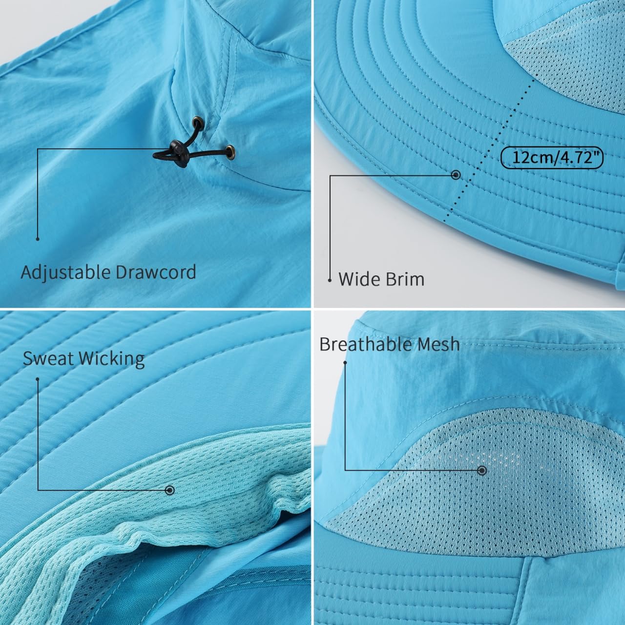 Home Prefer Outdoor UPF50+ Sun Hat Wide Brim Mesh Fishing Hat with Neck Flap (Aqua Blue)
