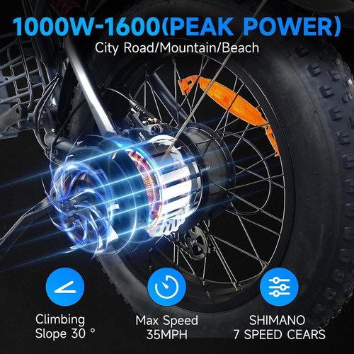ZOILSHUNDRY Electric Bike for Adults with 1500W Peak Motor,Max Speed 35MPH & Up to 70Miles,Moped ebikes with 20.8AH Battery,20" Fat Tire Commuting Off Road Mountain Ebike,Max 550LBS