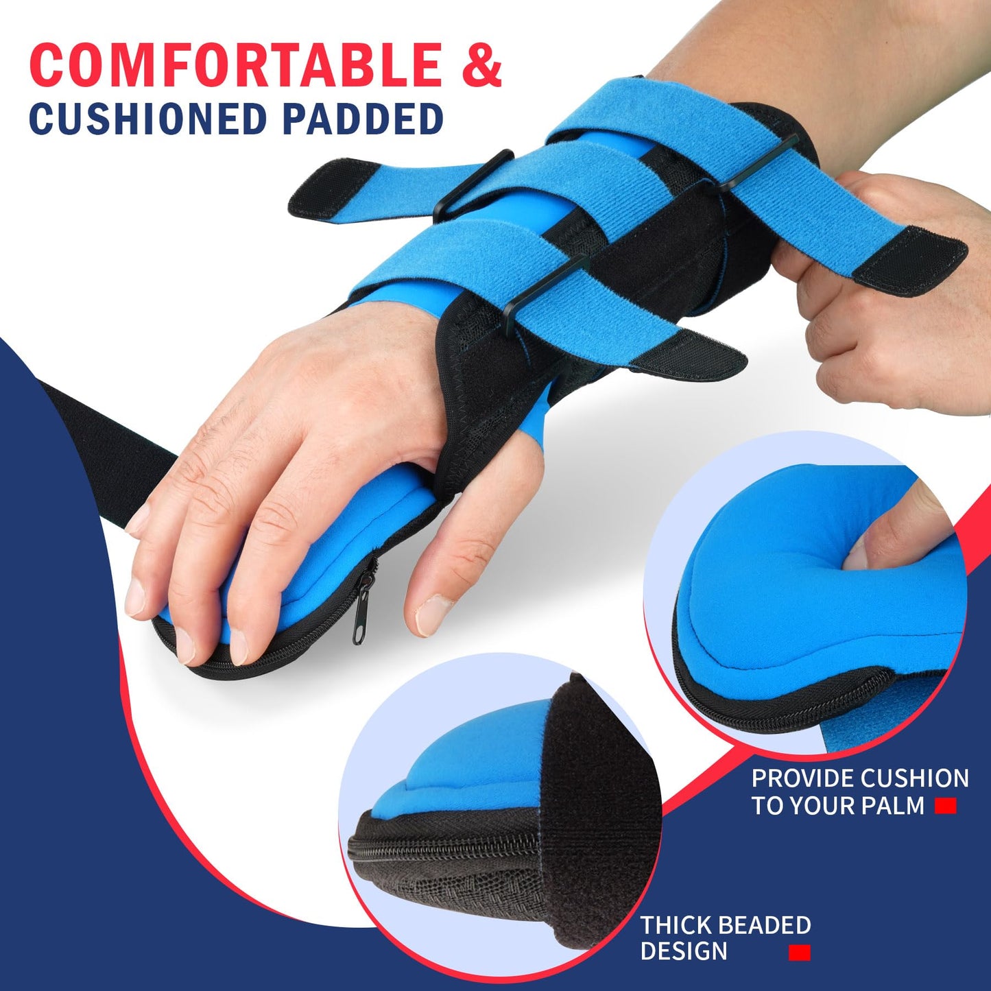 FEATOL Resting Hand Splint Stroke Night Immobilizer with Removable Splints- Pain Relief For Carpel Tunnel, Stroke Recovery, Arthritis, Tendinitis-Functional Support Wrist Finger Brace-Right Medium-For Men and Women