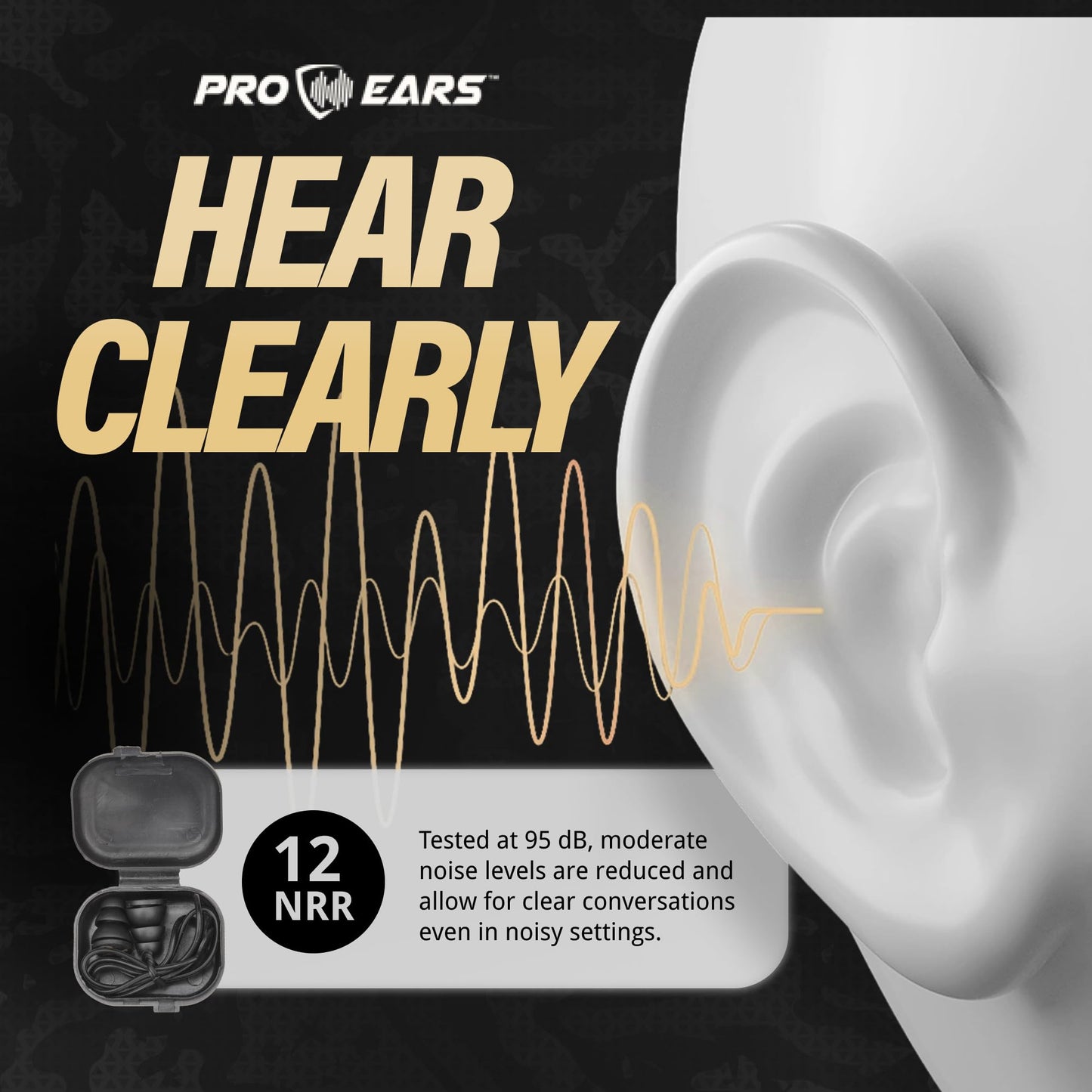 Pro Ears Audiomorphic Earplugs, Shooting Ear Protection, Noise Canceling Earbuds, Hearing Protection, Carrying Case Included, Black (Large)