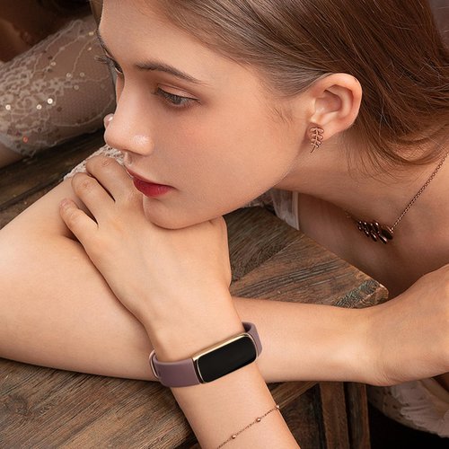 4 PACK Sport Bands Compatible with Fitbit Luxe Bands for Women Men, Soft Replacement Straps Wristbands for Fitbit Luxe Fitness and Wellness Tracker (Smoke Violet/Light Pink/Starlight/Black,Small)