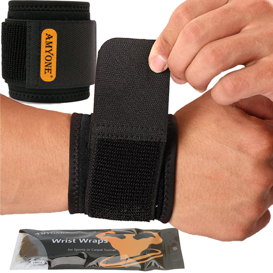 AMYONE Wrist Brace, 2 PACK Wrist Wraps for Carpal Tunnel for women and men. Wrist Support and Compression Wrist Bands for Working Out, Wrist Pain Relief, Unisex, Wear Anywhere and Adjustable