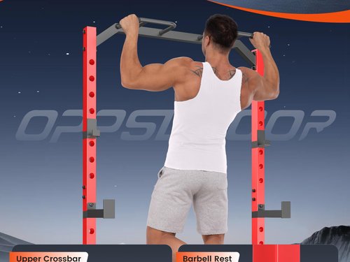 Adjustable Power Rack Squat Stand for Home Gym Equipment, Power Cage with 2 Pull Up Bars, 13-Level Strength Training Exercise Equipment Smith Machine with Heavy-Duty Steel Frame for Bench Press