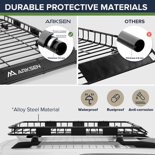 ARKSEN 64 x 39 x 4 Inch Upgrade Universal Roof Rack - 150Lbs Capacity Heavy Duty Rooftop Cargo Carrier with Extension for Car, SUV & Pickup, Durable Steel, Easy Install, Spacious Storage
