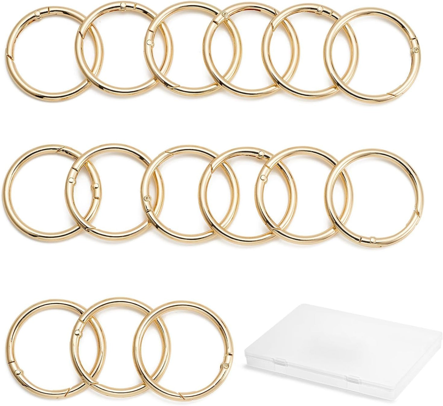 15pcs Trigger Spring O Rings Round,Metal Keychain Ring Round Carabiner Clips for Keyrings Buckle, Bags,Purses