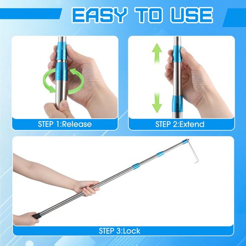 Lasnten 2 Pack 6.3 ft Cargo Grabber Reach Retriever Tool Truck Bed Grabber Reach Tool Expandable Heavy Duty Truck Bed Accessories Telescoping Pull Pole with Two Hooks for Pickup SUV Boat Accessories