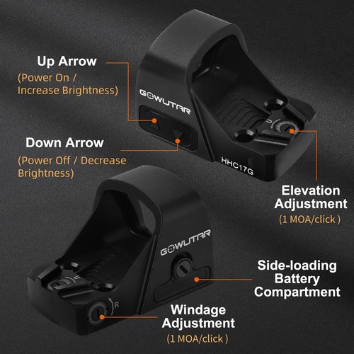 GOWUTAR HHC17G Micro RMSc Green Dot Sight Side-Battery Loading Shake Awake 3 MOA Optical Reflex Sights w/Picatinny Mount