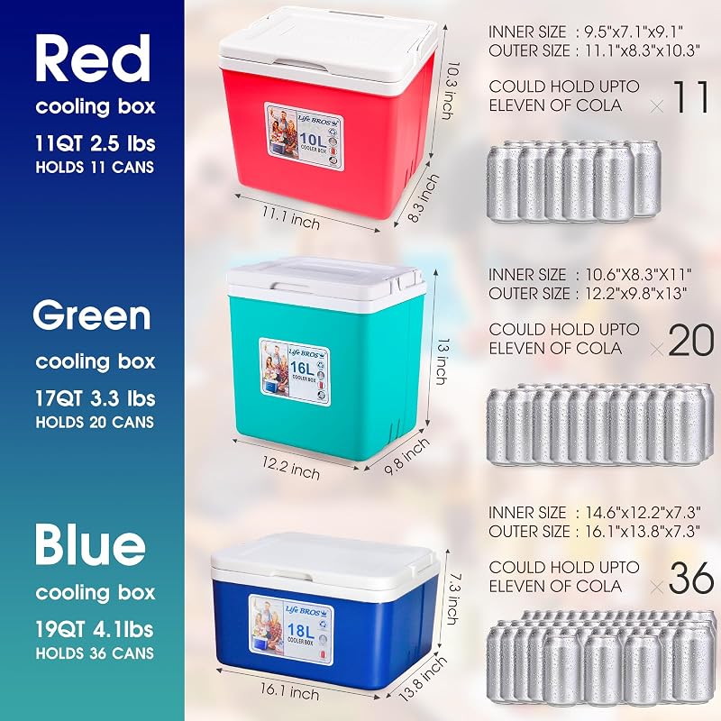 LifeBROS 11 Qt Insulated Cooler Hard Shell Lunch Box with Ice Pack - Red