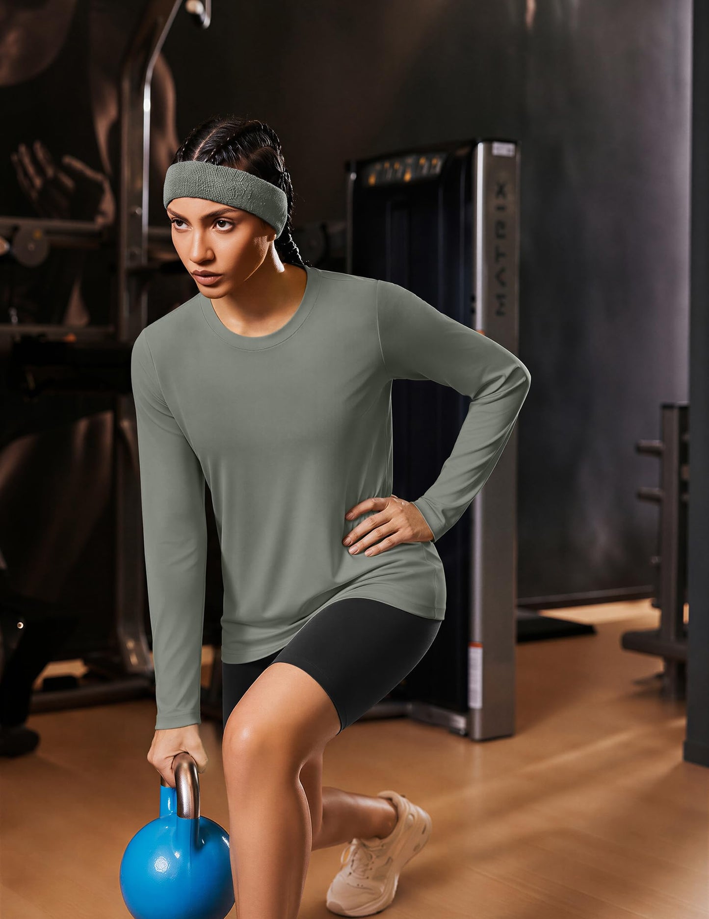 PINSPARK Workout Tops for Women Long Sleeve UPF 50+ Grey Sage M