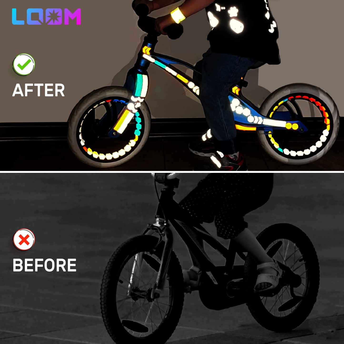 LOOM Reflective Stickers | 67pc Engineer Blk | Reflective Stickers for Helmet, Bike, Motorcycle, Hard Hat | Waterproof Reflectors for Car, Trailer | Bike Reflectors for Night Riding