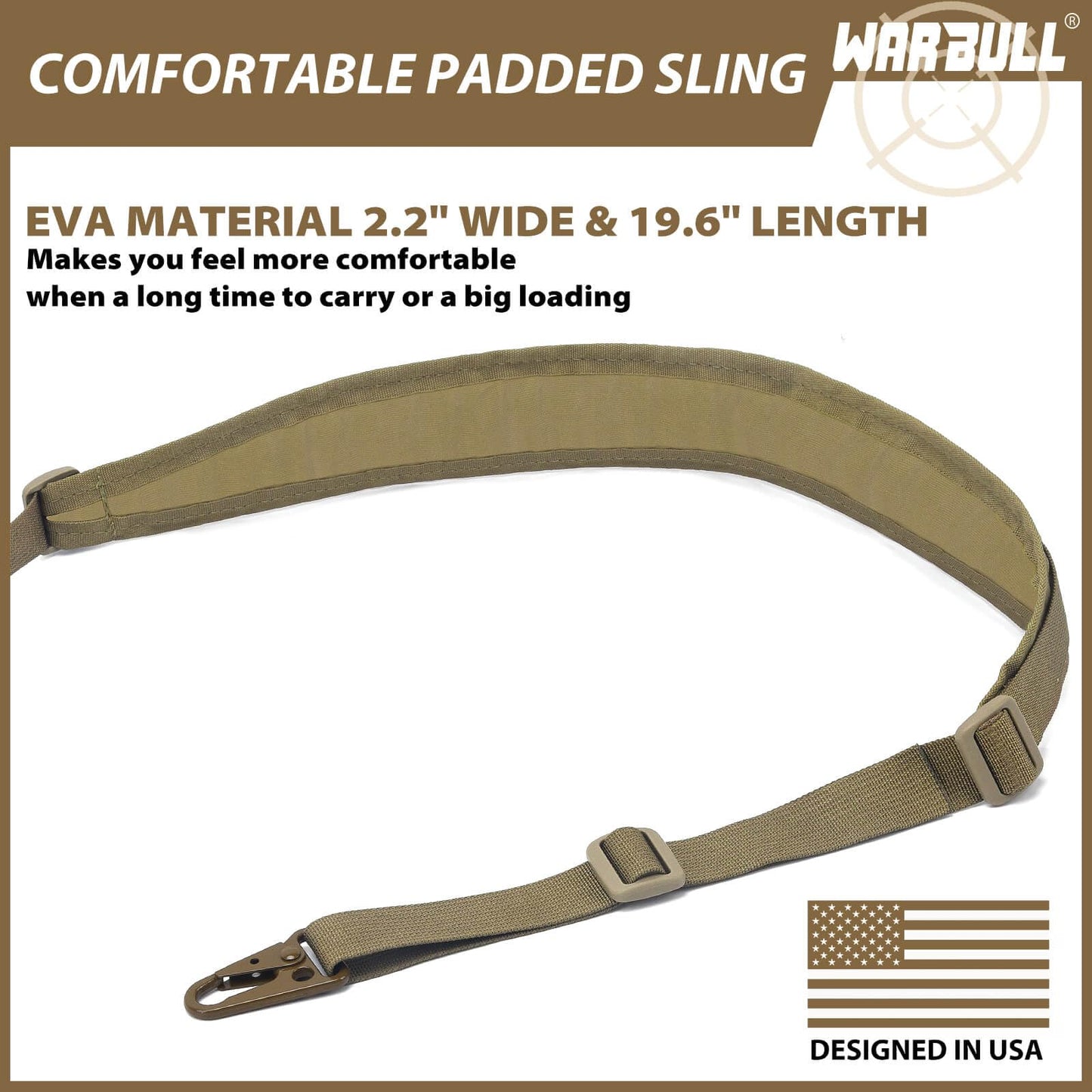WarBull Padded 2 Point Sling, QD Swivel 2 Point Sling with HK Hook, Tactical Gun Sling for Rifle, Shotgun, and Crossbow, Ideal Gift for Hunter, Shooting (Coyote Brown)
