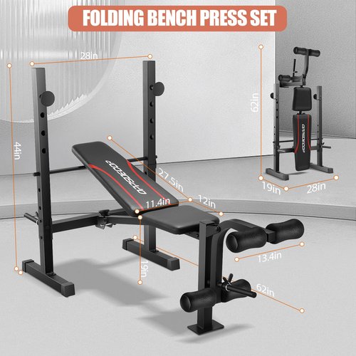 OPPSDECOR Weight Bench, 600LBS Adjustable Bench Press with Squat Rack & Leg Extension, 3 Sec Folding Workout Bench for Full Body Exercise, Incline Decline Flat Weight Benches for Home Gym Exercise