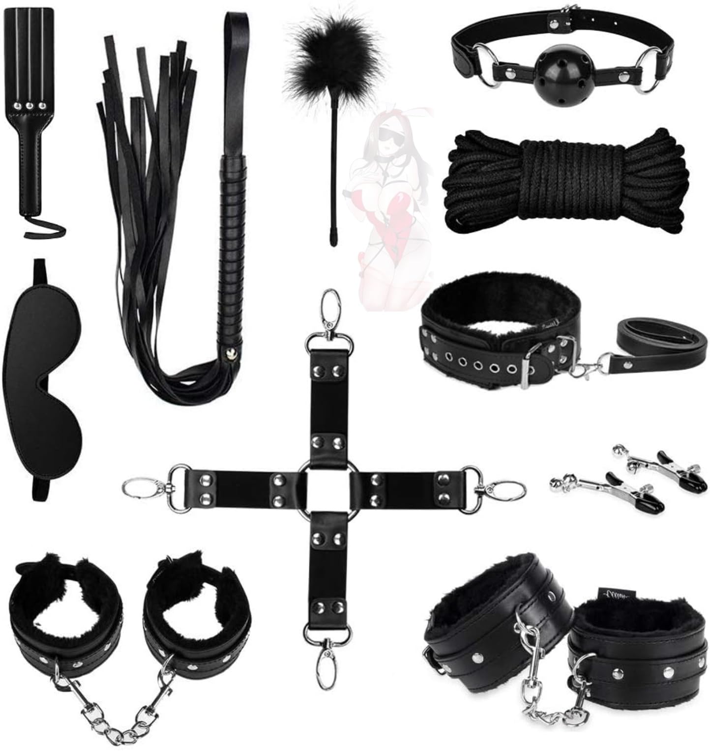 11-Piece Fitness Equipment Set (Black Leather), for Sport and Fitness, Versatile, Ergonomic Design, Stable and Non-Slip, Premium Black Leather -Z