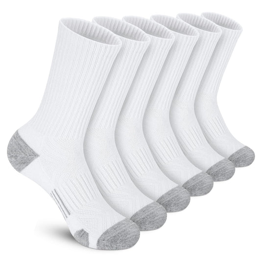 Felicigeely Athletic Crew Socks Cushion Running Socks Performance Breathable Sports Socks for Men (US, Numeric, 9, 12, Regular, Regular, White)