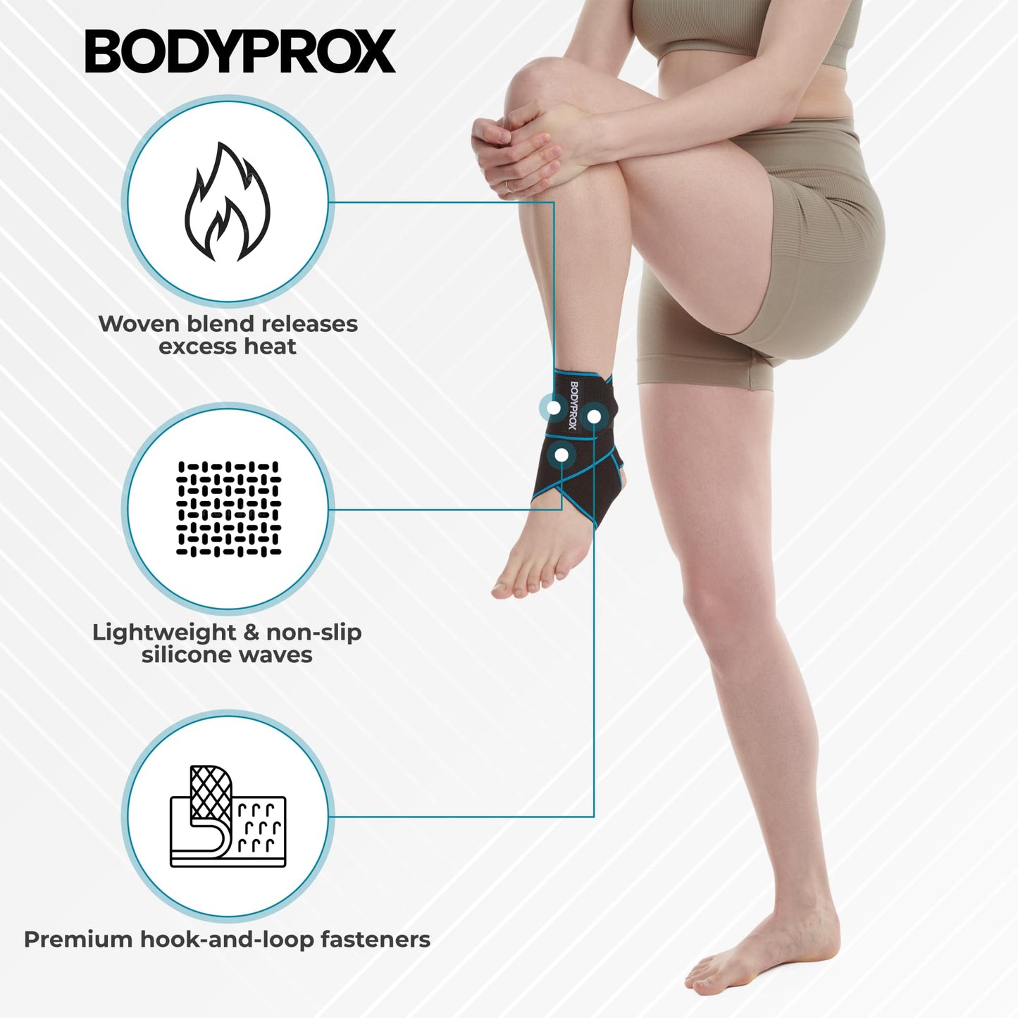 Bodyprox Ankle Support Brace, Adjustable Compression Ankle Braces for Sports Protection, One Size Fits Most for Men & Women