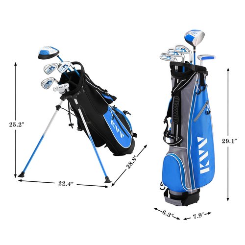 KVV Junior Complete Golf Club Set for Kids/Children Right Hand, 5-Piece Set Includes Oversize Driver, S#，7# & 9# Irons, Putter, Head Cover, Golf Stand Bag(Blue 11-13)