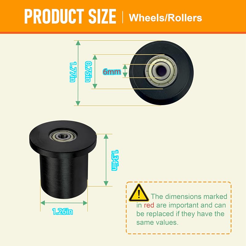 Total Gym Replacement Wheel Rollers 6mm Bearing Bore 4Pcs - Upgraded for XL, XLS, FIT, Some 3000XL
