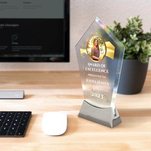 8 1/2" Personalized Glass Plaque for Awards and Trophies, Custom Award for Employee of the Month, Retirement, Leadership and Appreciation Gifts K (Design 5)