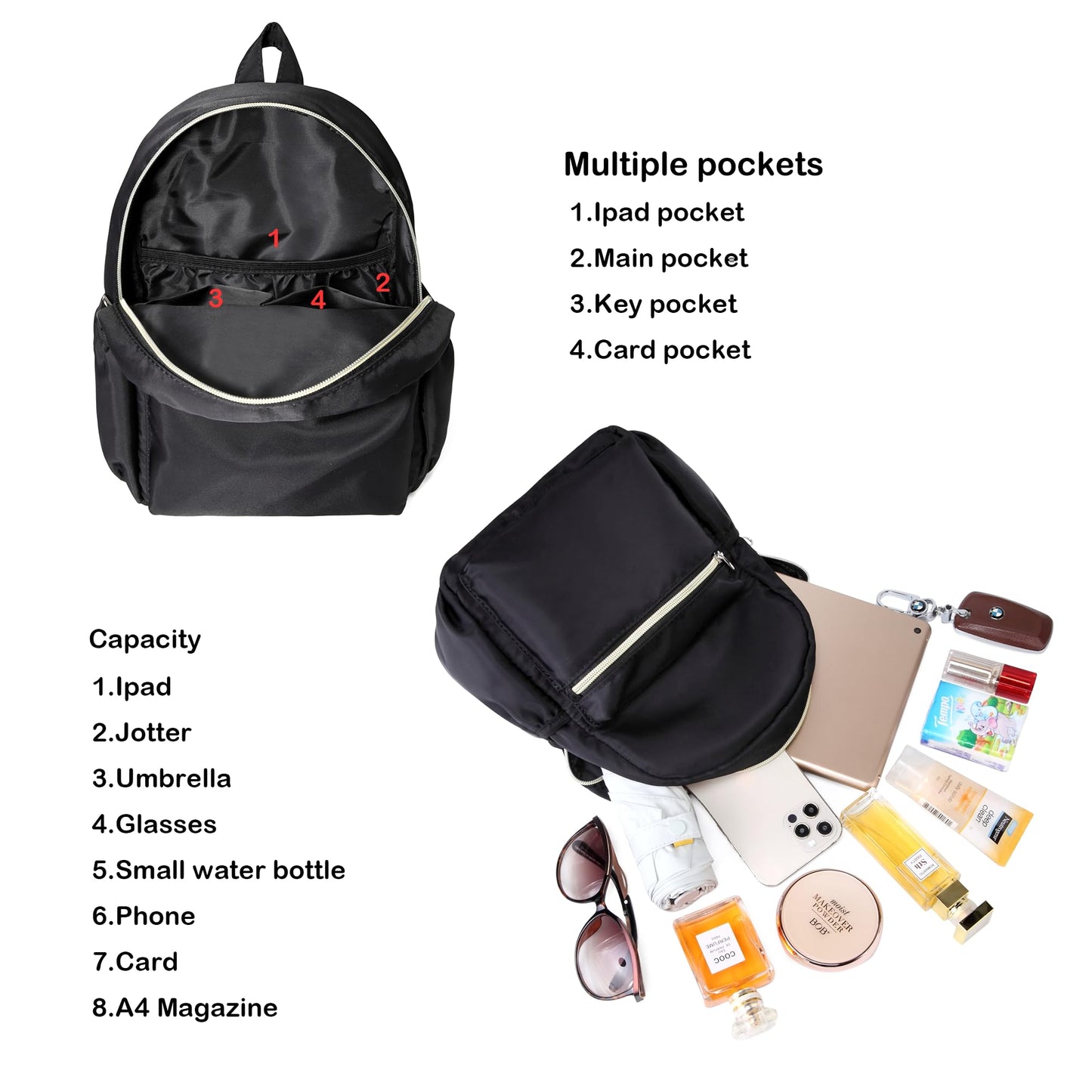 YiXiamo Cute mini tiny small lightweight water repellent pack bag backpack for grils children and adult (black)